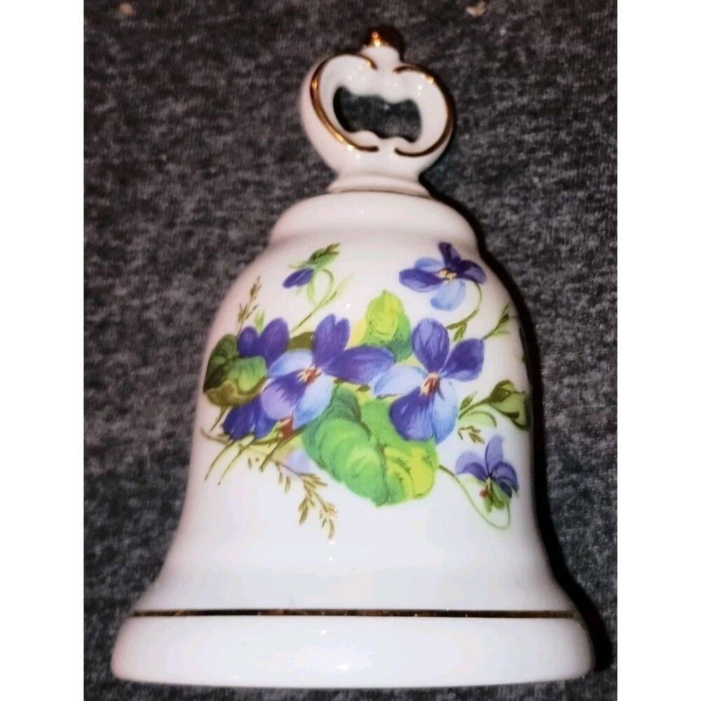 Violets Porcelain Bell - Octo Bavaria - Vintage - White & Gold